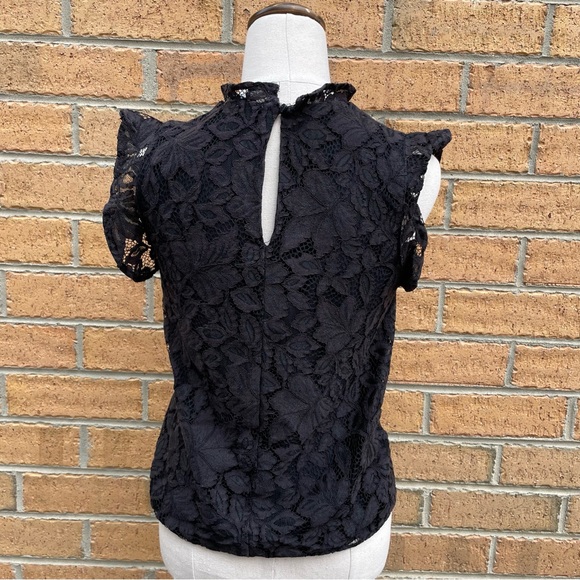 H&M Black High Neck Short Sleeve Lace Blouse Size XS Work Office Corporate - Picture 3 of 7